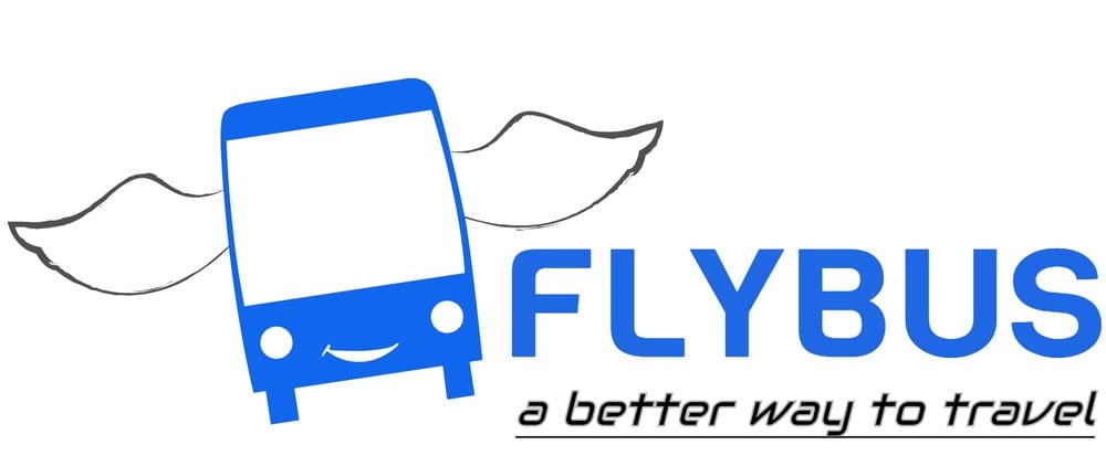 flybus bus hire company logo design blue color bus with the wings